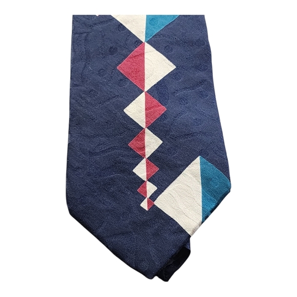 Don Loper Vintage Geometric Tie 100% Italian Silk Blue Red Retro Designer - Picture 3 of 7
